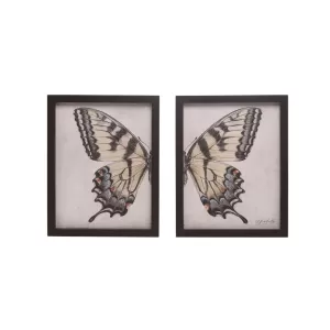 Image of Beige Butterfly Set Multicolor Decorative Framed Painting (2 Pieces)