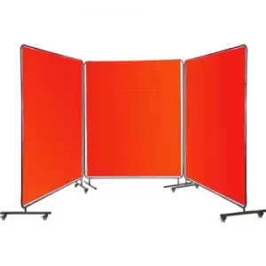 Image of VEVOR 3 Panel 6 X 6 Ft Welding Screen, Welding Group Vinyl Welding Screen Welding Curtain Weld Curtain with Frame Wheels Flame Retardant, Red