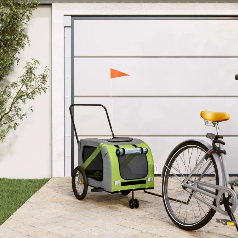 Image of vidaXL Pet Bike Trailer Green and Grey Oxford Fabric and Iron, Green 93906