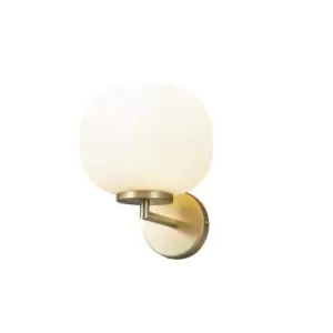 image of Cheektowaga Small Oval Ball Wall Lamp E27 Satin Gold Base With Frosted White Glass Globe