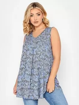 Image of Yours Pleat Front Floral Vest - Blue Size 16, Women