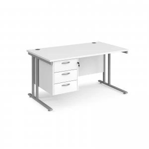 Image of Maestro 25 SL Straight Desk With 3 Drawer Pedestal 1400mm - Silver can