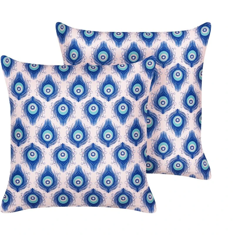 Image of Beliani Set Of 2 Outdoor Cushions Ceriana Animal Pattern 45 X 45cm Blue