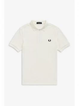 Fred Perry Taped Zip Neck Polo Shirt, White, Size S, Men