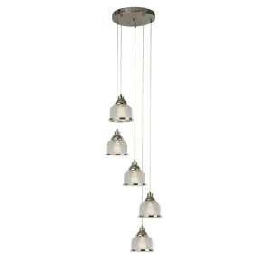 Image of 5 Light Spiral Cluster Pendant Satin Silver, Glass Shade, E27