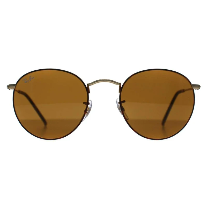 Image of Ray-Ban Ray-Ban Round Matte Havana On Matte Gold Brown Round Metal 3447 Brown One Size Unisex 8056262484678