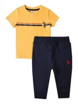 U.S. Polo Assn. Toddler Boys Chest Stripe Tee & Jog Set - Yellow/navy, Yellow/Navy, Size Age: 18 Months