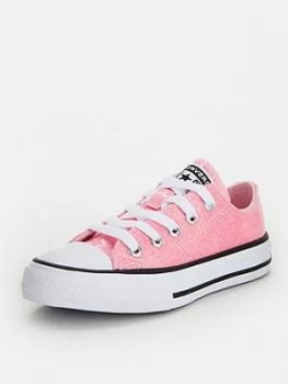 image of Converse Chuck Taylor All Star Ox Coated Glitter Childrens Trainers - Pink/White, Size 12