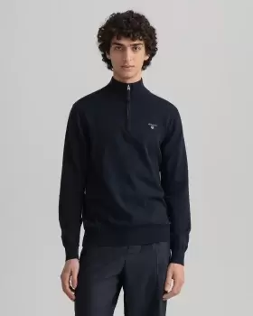 Image of GANT Men Classic Cotton Half-Zip Sweater (L) Blue