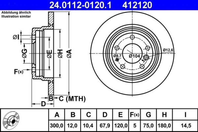 Image of ATE 24.0112-0120.1 Brake disc solid, High-carbon Brake Disc (82)