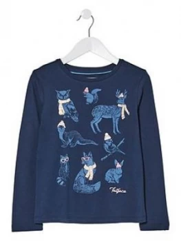 Image of FatFace Girls Long Sleeve Woodland Animals T-Shirt - Navy, Size Age: 9-10 Years, Women