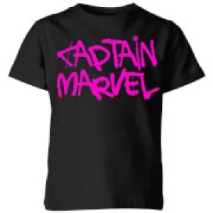 Image of Captain Marvel Spray Text Kids T-Shirt - Black - 11-12 Years