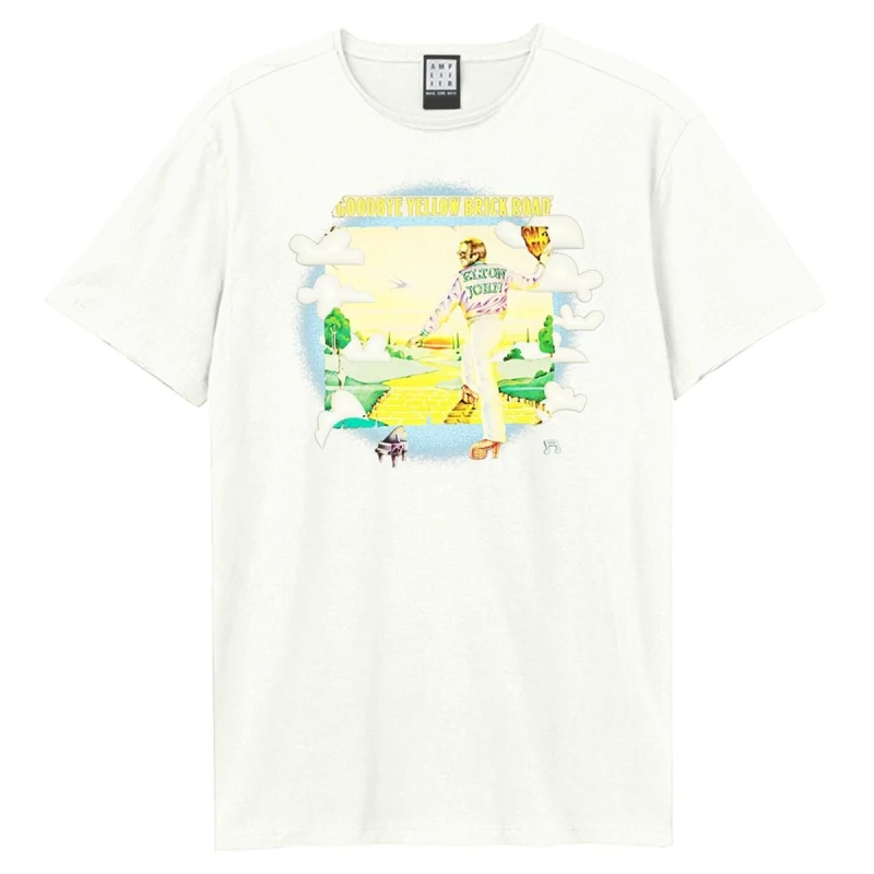 Image of Amplified Amplified Men Goodbye Yellow Brick Road Cover Elton John T-Shirt in White Size: X-Small White XS Male 5063806407867