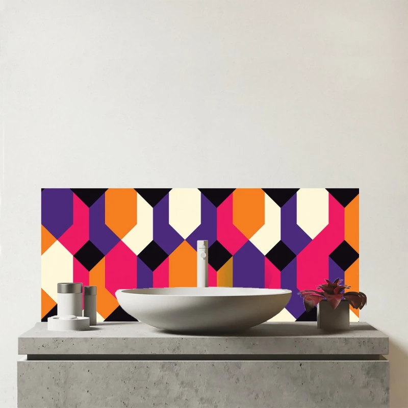 Image of Warren Reed - Designer Coloured Abstract Pattern Glass Bathroom Splashback in Red Red Unisex