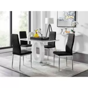 Image of Furniture Box Giovani 4 Grey Dining Table and 4 Black Velvet Milan Chairs