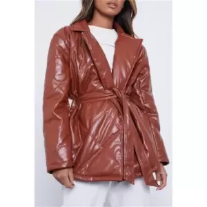 Image of I Saw It First Tan Pu Padded Belted Jacket - Brown