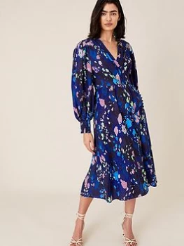 Monsoon Navy Anita Animal Print Wrap Dress - 8