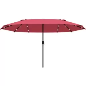 Image of 4.4m Double-Sided Sun Umbrella Patio Parasol Solar Lights Wine Red - Outsunny
