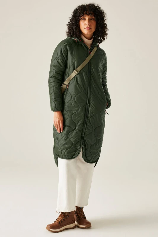 Image of Regatta Womens Triea Longline Hooded Insulating Padded Jacket in Green Size: 20 Green Female 20