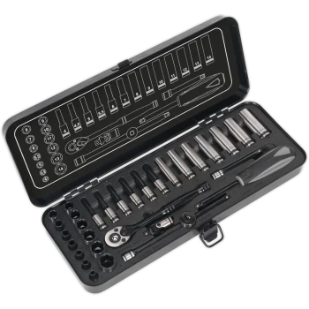 Image of Sealey Black Series 32 Piece 1/4" Drive WallDrive Socket Set 1/4"