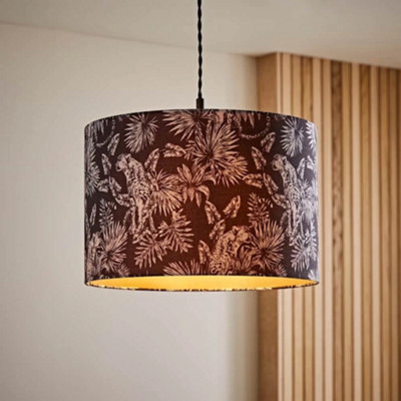 Image of ValueLights ValueLights Ariella Black Animal Print and Gold Inner Easy Fit Lamp Shade and Bulb Multi One Size Unisex 5059406069642