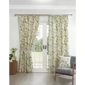 Image of Sundour Grove Floral Pencil Pleat Curtains Fennel 66x54 - Green
