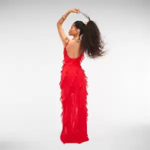 image of Missguided Ruffle Detail Maxi Dress - Red