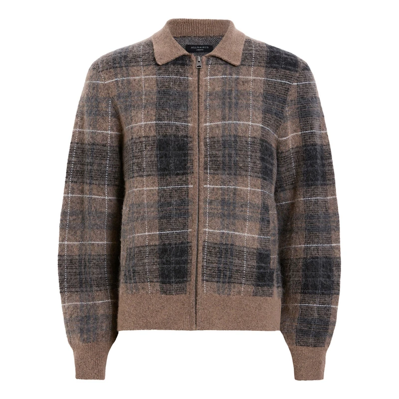 Image of AllSaints Robbie Knitted Cardigan - Brown Size L, Men Brown W45XC Male L