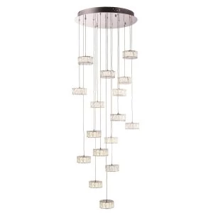 Image of LED 16 Light Cluster Pendant Chrome, Crystal Glass Detail