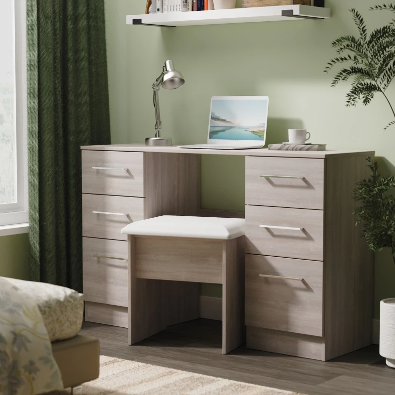 Image of Welcome Furniture Ltd Worcester 6 Drawer Double Pedestal Desk in Grey Oak - Ready Assembled, Grey WOR030GOGO