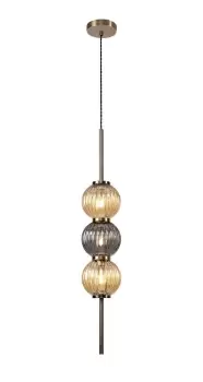 Image of Ceiling Pendant, 3 x G9, Antique Brass, Smoked & Amber Glass