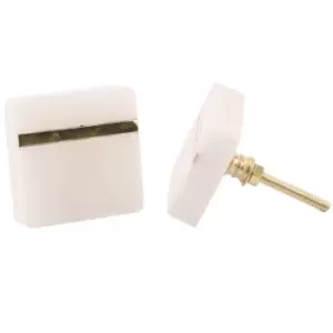 Image of White Ceramic and Brass Drawer Pull