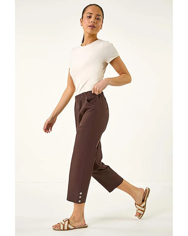 Image of Roman Womens Petite Bengaline Cropped Trouser in Chocolate Size: 14 Chocolate Female 14