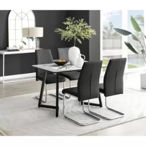 Image of Furniturebox Carson White Marble Effect Recatngular 120cm Dining Table & 4 Black Lorenzo Faux Leather Chairs