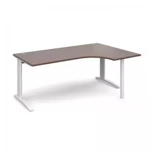 Image of TR10 right hand ergonomic desk 1800mm - white frame and walnut top