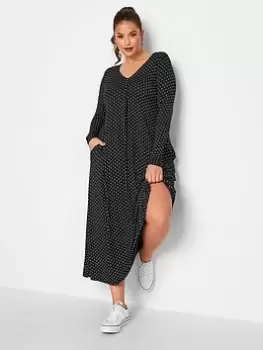 Image of Yours Pleat Front Dress Long Sleeve Polka Dot - Black, Size 14, Women