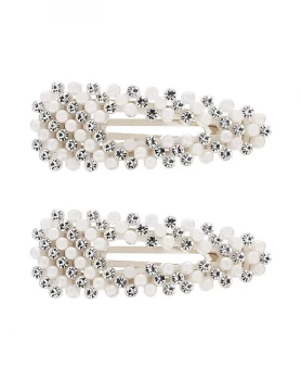 image of Mood Silver Plated Crystal Pearl Oversize Hair Clips- Pack Of 2 - white