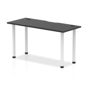Image of Impulse Black Series 1400 x 600mm Straight Table Black Top with Cable Ports White Leg
