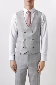 image of Mens Slim Fit Grey Textured Check Waistcoat