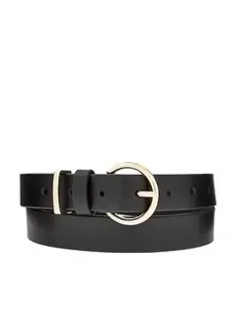 Image of Accessorize Round Buckle Leather Jeans Belt - Black, Size L, Women