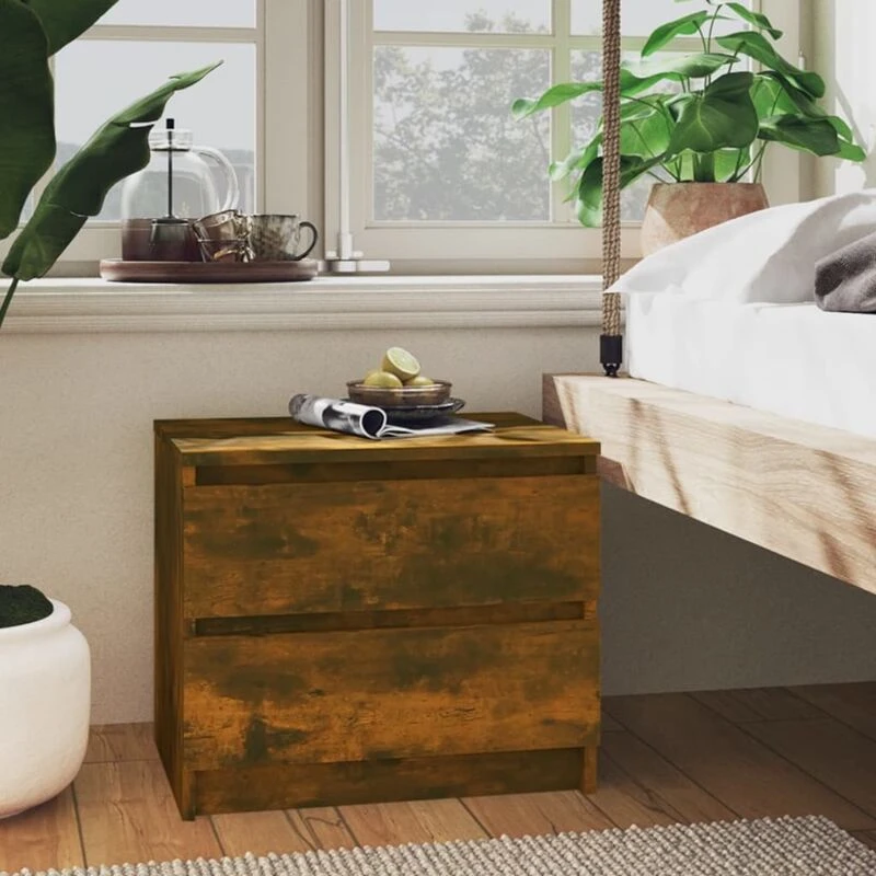 Image of Vidaxl Bed Cabinets 2 Pcs Smoked Oak 50X39X43.5cm Engineered Wood, Brown 815823