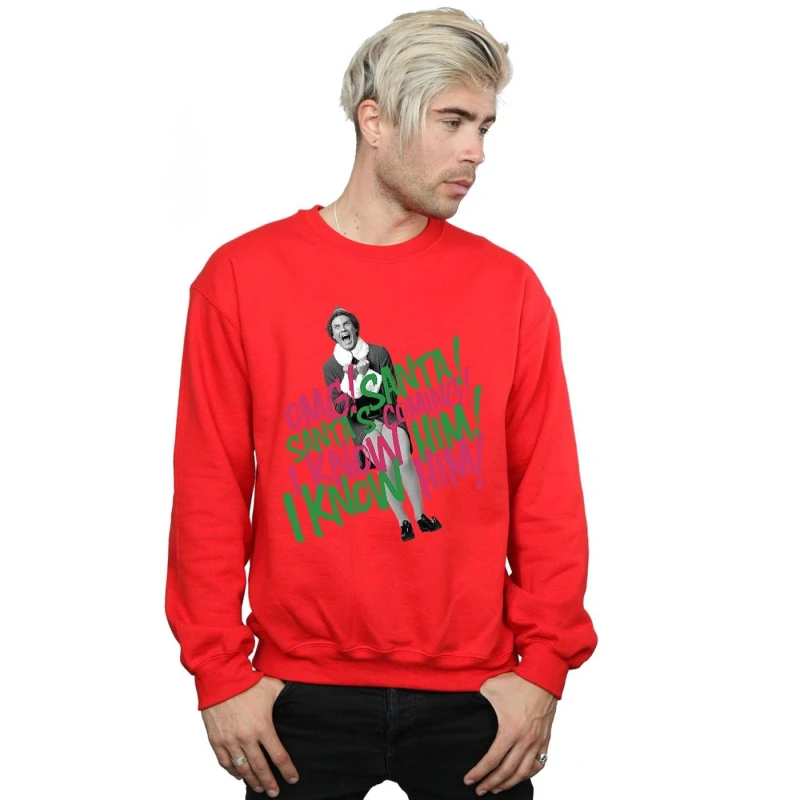 Image of Elf Elf Men Santa's Coming Sweatshirt in Red Size: Small Red S Male 5057736093337