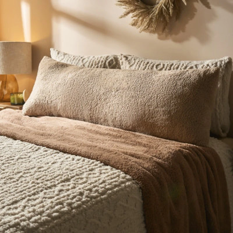Image of OHS OHS Long Bolster Pillow Teddy Fleece Body Neck Pregnancy Support Cushion in Natural Natural One Size Unisex 5027434212675