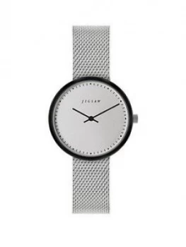 Image of JIGSAW Jigsaw Round White Dial with Grey Tortoise Shell Bezel and Stainless Steel Mesh Strap Ladies Watch, One Colour, Women