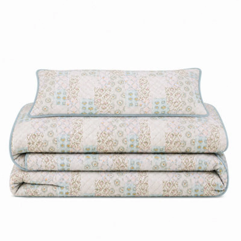 Image of Sweet Dreams Florelle Blue Floral Patchwork Printed Embossed Duvet Cover And Pillowcase Set Double