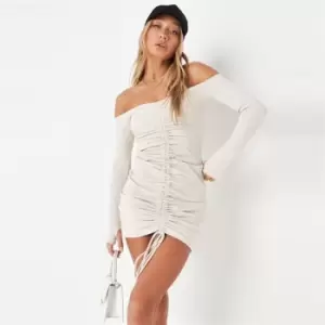 Missguided Front Bardot Mini Dress Ls Rib - Neutral