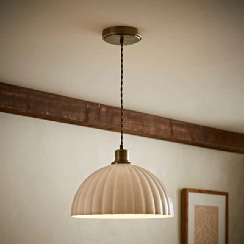 Image of Valuelights Bourton Brushed Gold Pendant Ceiling Light With Ribbed Dome Shade