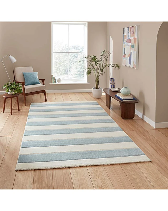 Image of Catherine Lansfield Cove Stripe Modern Linear Rug Blue
