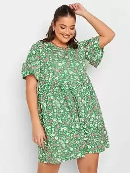 Image of Yours Smock Tunic Dress Green Ditsy, Green, Size 18, Women