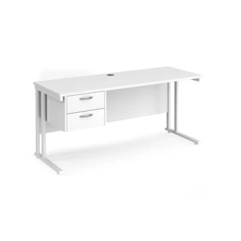 image of Office Desk Rectangular Desk 1600mm With Pedestal White Top With White Frame 600mm Depth Maestro 25 MC616P2WHWH